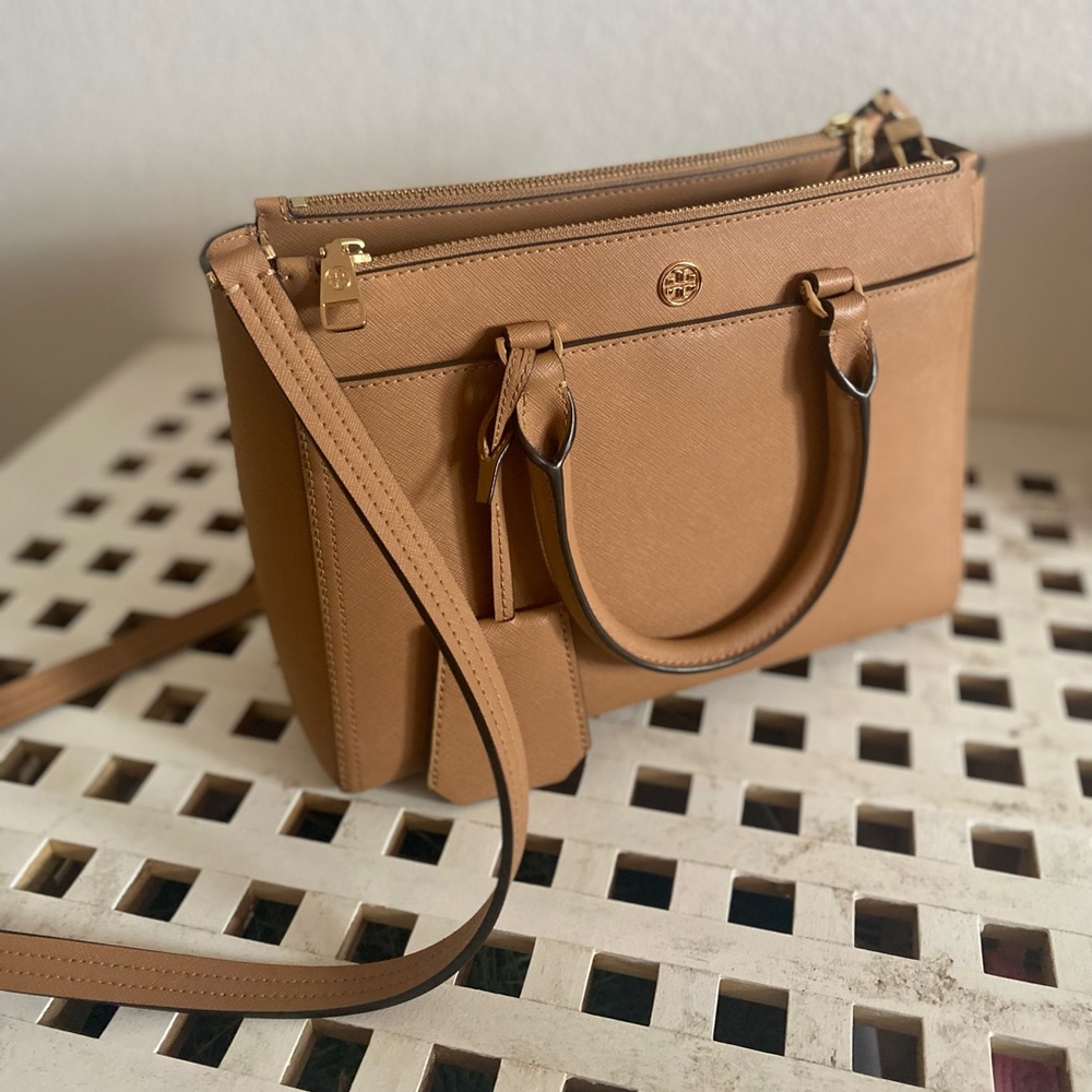 Tori Burch Robinson small double zip tote bag